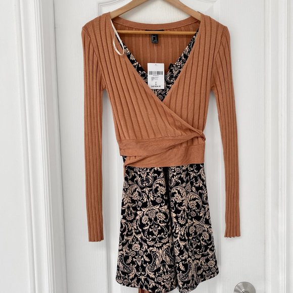 🛍 2 for $25! 🛍 Forever 21 - Damask Sleeveless Beige & Black Skater Dress - Picture 4 of 10